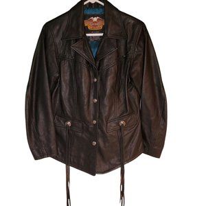 1990/Y2K Harley Davidson Women's Leather Coat With Fringe Detail's
